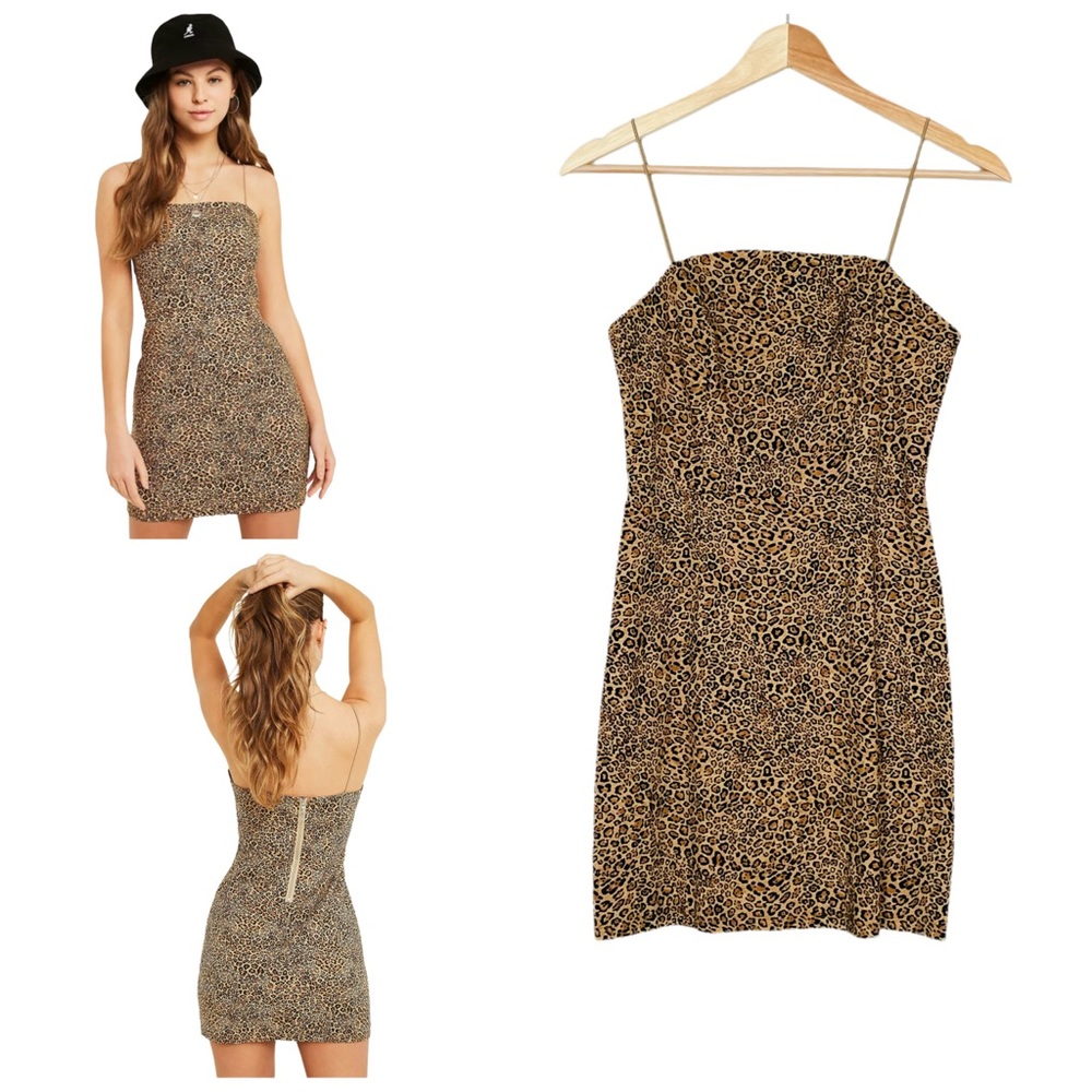 Urban Outfitters Colette Stretch Animal Print Linen Blend Mini Dress Size 0